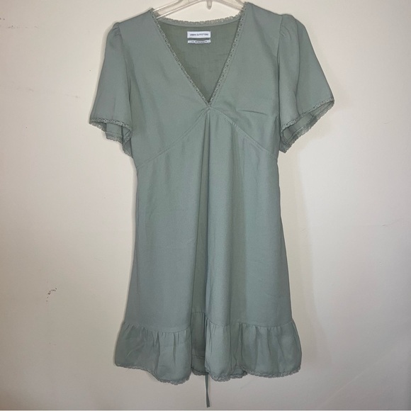 Urban Outfitters Dress Sage Green Mini Vneck Tie Back Size Large - Picture 10 of 11